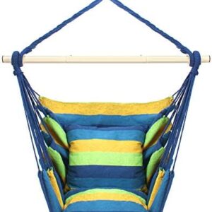 Hammock Chair Hanging Rope Swing Chair-Large Hammock Chair with Detachable Metal Support Bar Hammock Chair Swing Seat for Yard, Bedroom, Porch, Indoor or Outdoor Spaces.