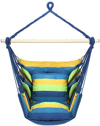 Hammock Chair Hanging Rope Swing Chair-Large Hammock Chair with Detachable Metal Support Bar Hammock Chair Swing Seat for Yard, Bedroom, Porch, Indoor or Outdoor Spaces.