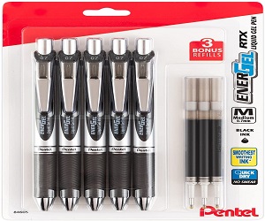 Pentel EnerGel Liquid Gel Ink Pens 0.7 mm – Pack of 5 Black Deluxe