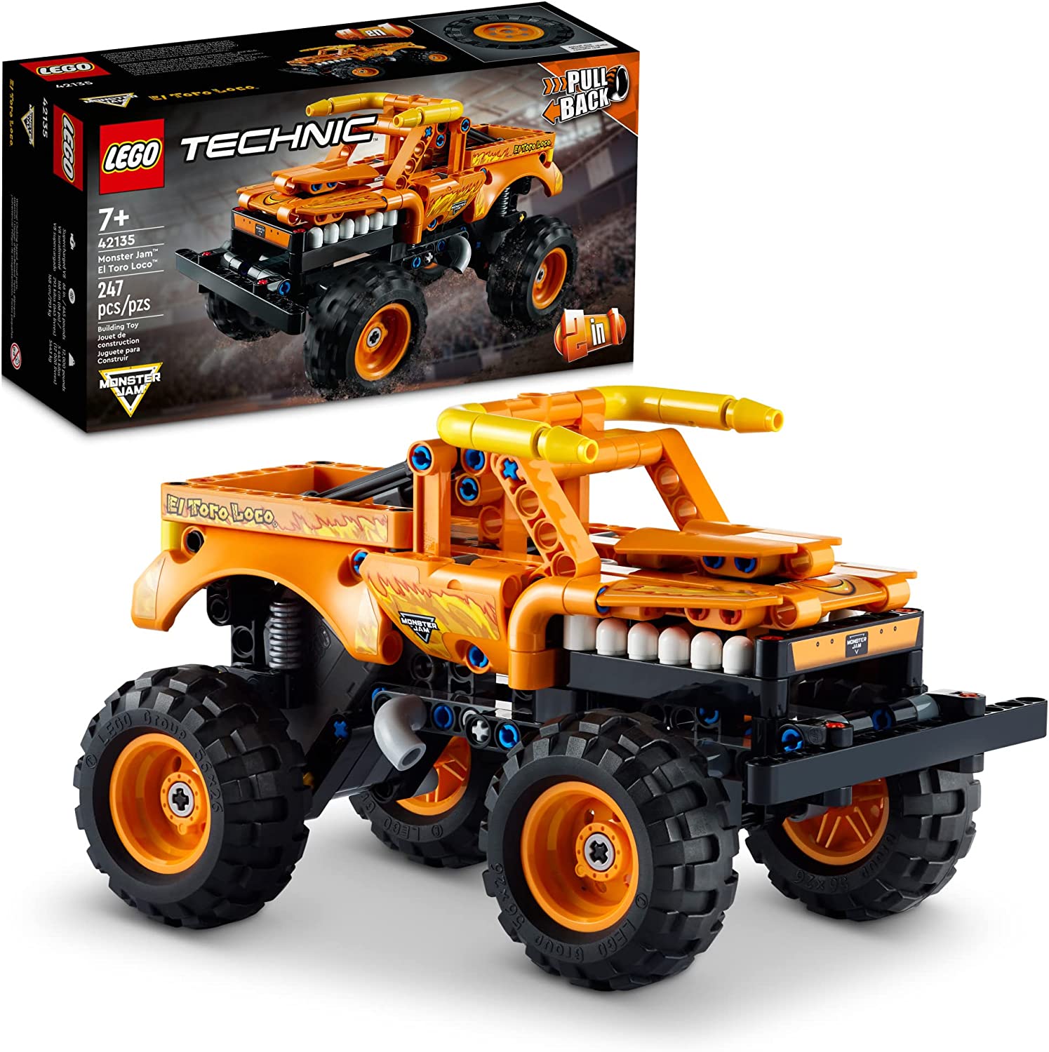 LEGO Technic Monster Jam El Toro Loco 42135 Model Building Kit; A 2-in-1 Pull-Back Toy for Kids Who Love Monster Trucks; Makes A Great Birthday Gift for Monster Truck Fans; for Ages 7+ (247 Pieces) Toys & Games