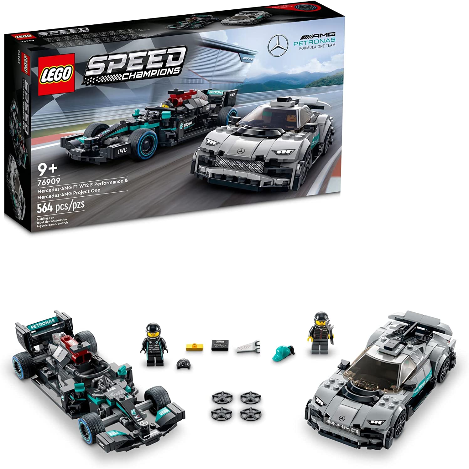 LEGO Speed Champions Mercedes-AMG F1 W12 E Performance & Mercedes-AMG Project One 76909 Building Kit; for Ages 9+ (564 Pieces) Toys & Games